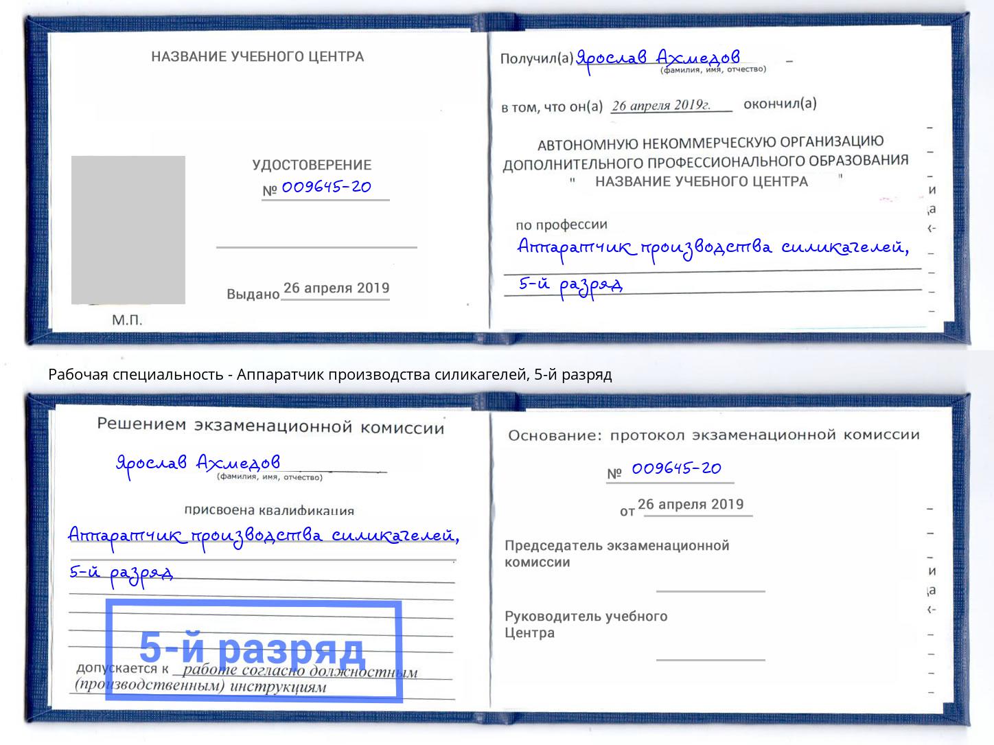 корочка 5-й разряд Аппаратчик производства силикагелей Пыть-Ях