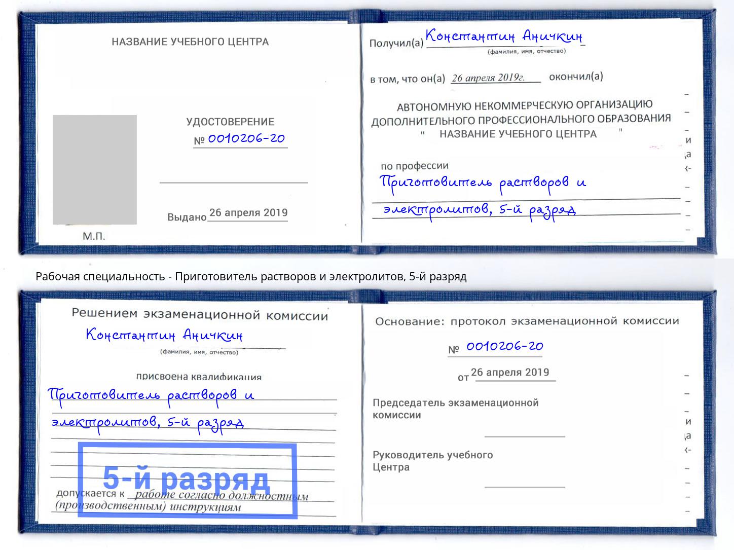 корочка 5-й разряд Приготовитель растворов и электролитов Пыть-Ях