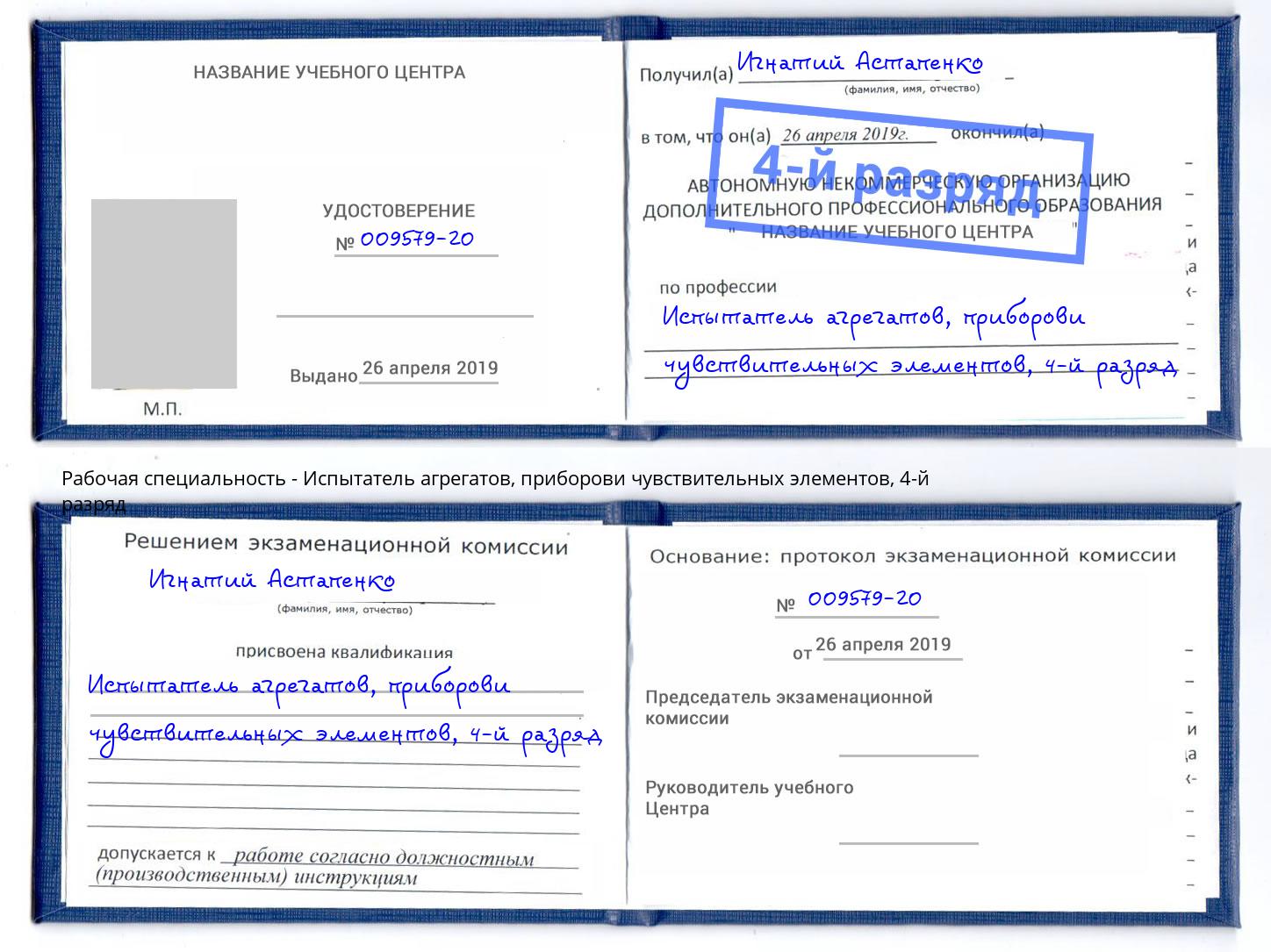 корочка 4-й разряд Испытатель агрегатов, приборови чувствительных элементов Пыть-Ях