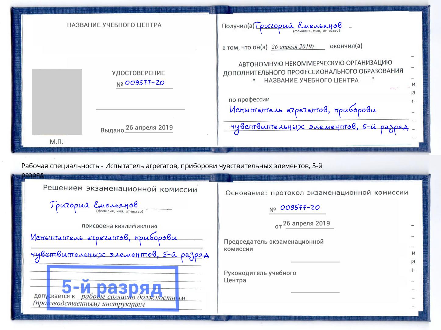 корочка 5-й разряд Испытатель агрегатов, приборови чувствительных элементов Пыть-Ях