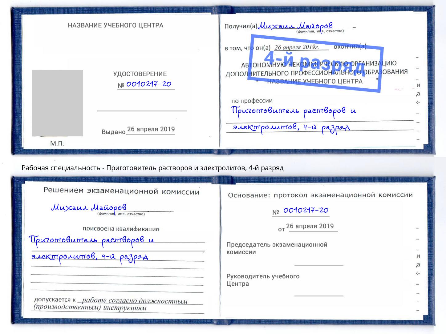 корочка 4-й разряд Приготовитель растворов и электролитов Пыть-Ях