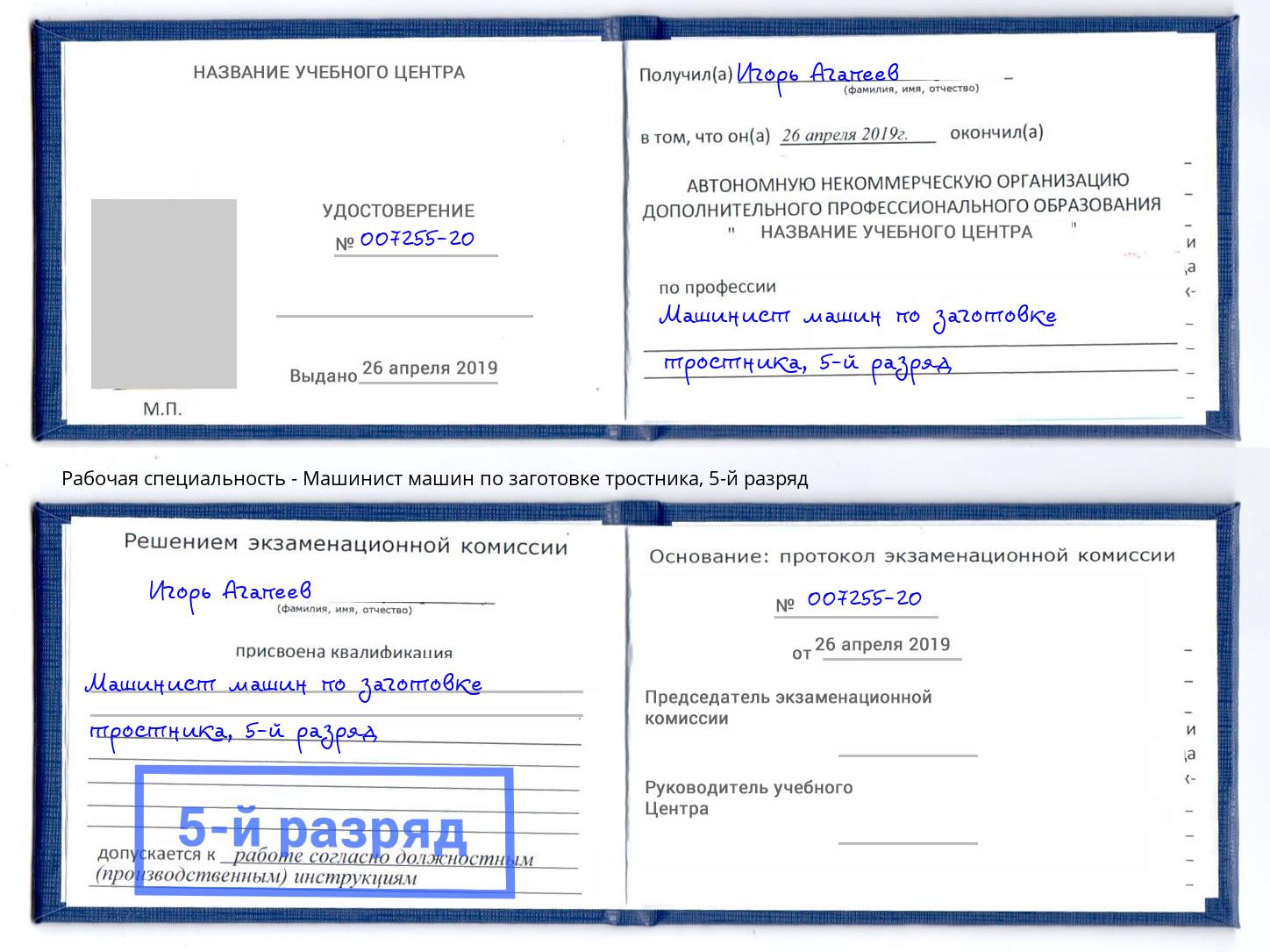 корочка 5-й разряд Машинист машин по заготовке тростника Пыть-Ях