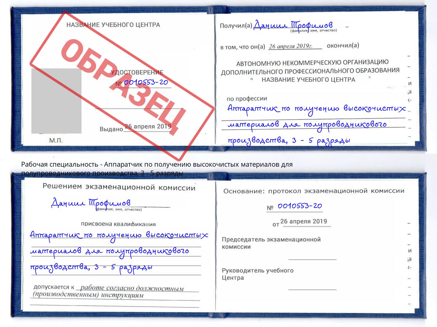 корочка 3 - 5 разряды Аппаратчик по получению высокочистых материалов для полупроводникового производства Пыть-Ях