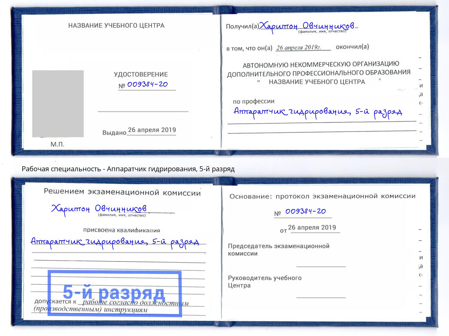 корочка 5-й разряд Аппаратчик гидрирования Пыть-Ях