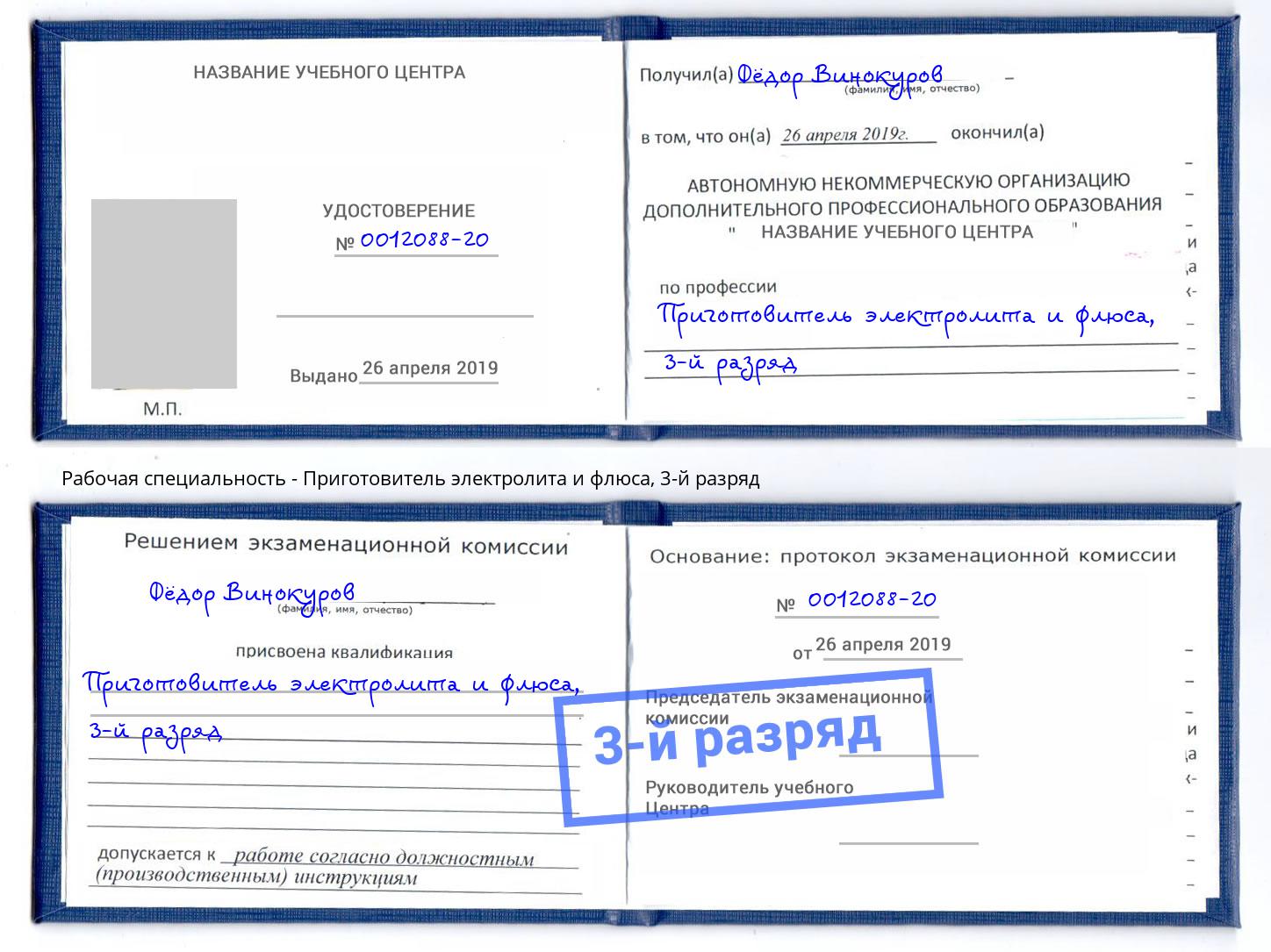 корочка 3-й разряд Приготовитель электролита и флюса Пыть-Ях
