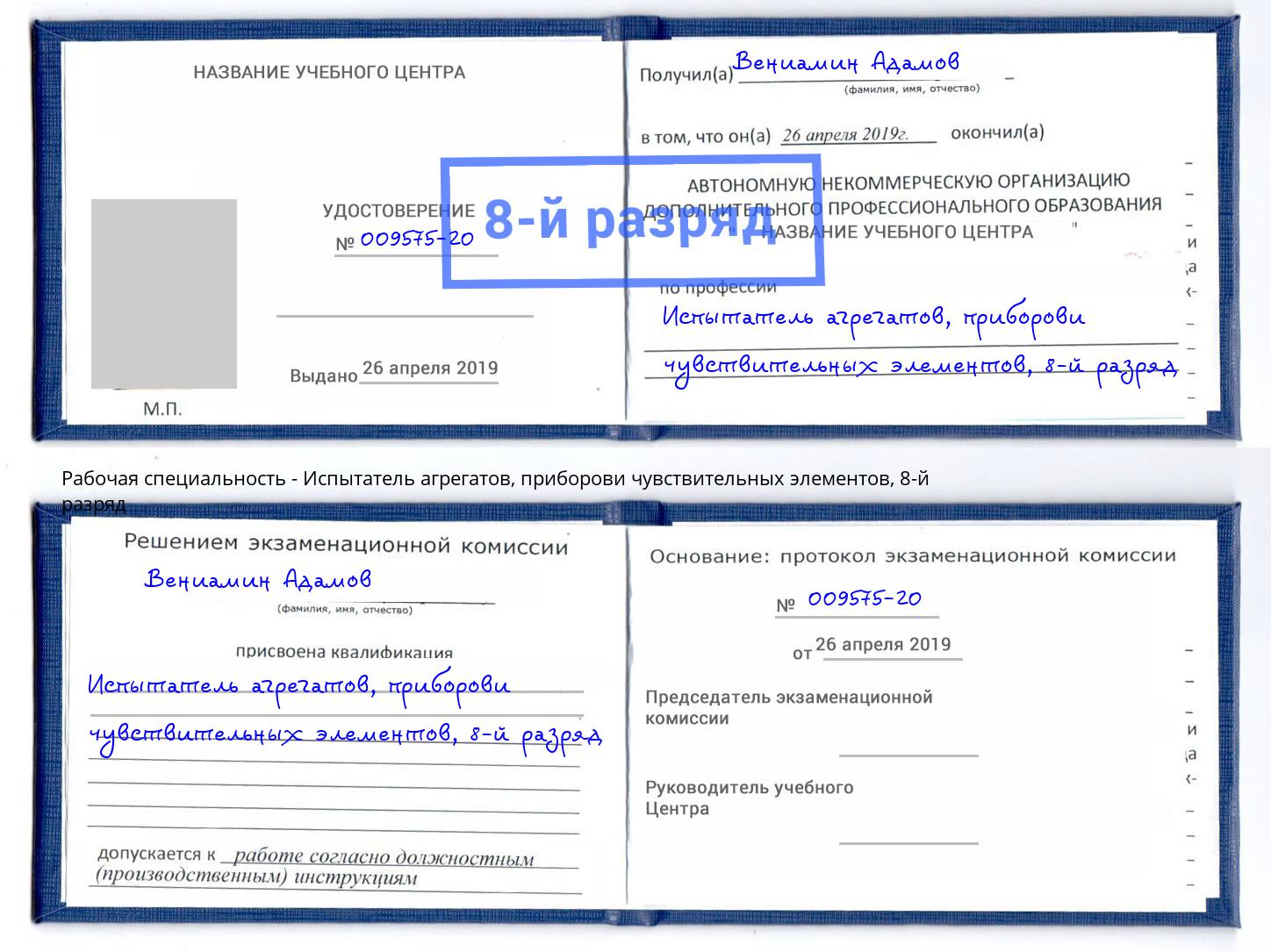 корочка 8-й разряд Испытатель агрегатов, приборови чувствительных элементов Пыть-Ях