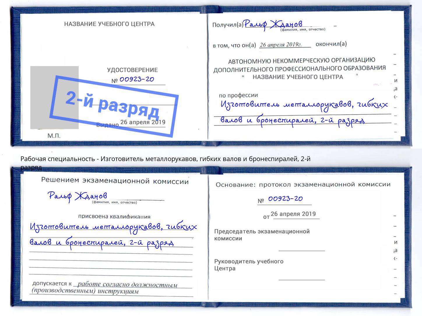 корочка 2-й разряд Изготовитель металлорукавов, гибких валов и бронеспиралей Пыть-Ях